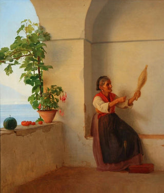 Anton Dorph - Gammel kone med en ten siddende i en italiensk loggia.webp