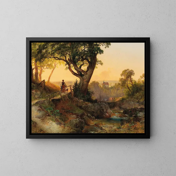 Scena o zmierzchu z widokiem na Othmarskirche w Mödling - Anton Hansch — oprawiony obraz na ścianie