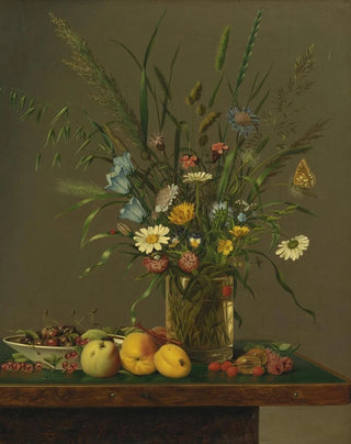 Anton Hartinger - Flowers in a Glass Vase and an Arrangement of Fruit.webp