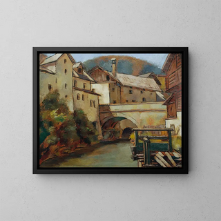 Anton Hula - Ansicht Einer Stadt Mit Fluss Und Brcke.webp