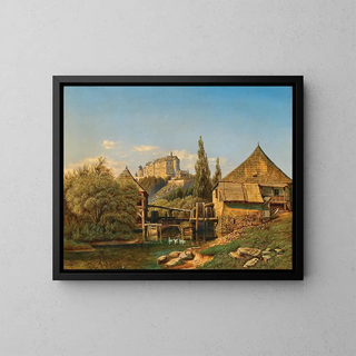 Anton Liehm - A View of a Weir in the Szava River in the Background esk ternberk Castle.webp