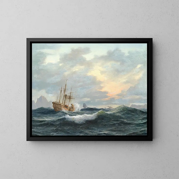 Un bateau à roues et d'autres navires en mer - Anton Melbye — oprawiony obraz na ścianie