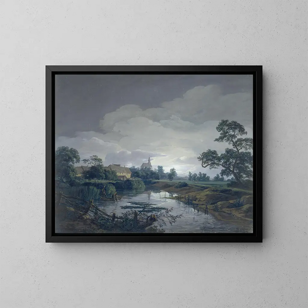 Le moulin à Eschersheim au clair de lune - Anton Radl — oprawiony obraz na ścianie