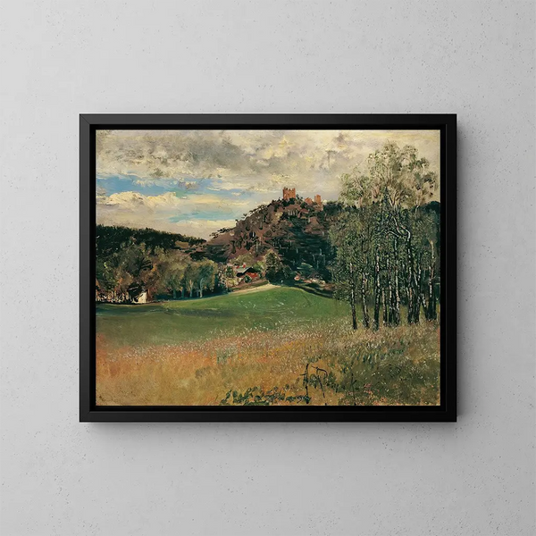La prairie de la laiterie à Vorderbrühl avec la ruine de Mödling - Anton Romako — oprawiony obraz na ścianie