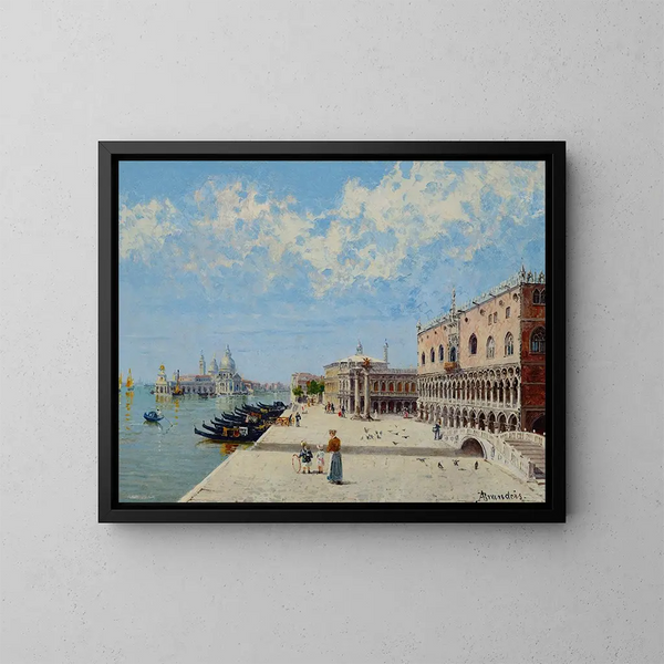 Figures na Molo z Librerią, Punta della Dogana i Santa Maria della Salute w tle - Antonietta Brandeis — oprawiony obraz na ścianie