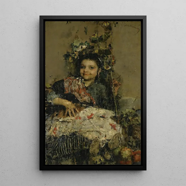 Jedna dziewczyna - Antonio Mancini — oprawiony obraz na ścianie