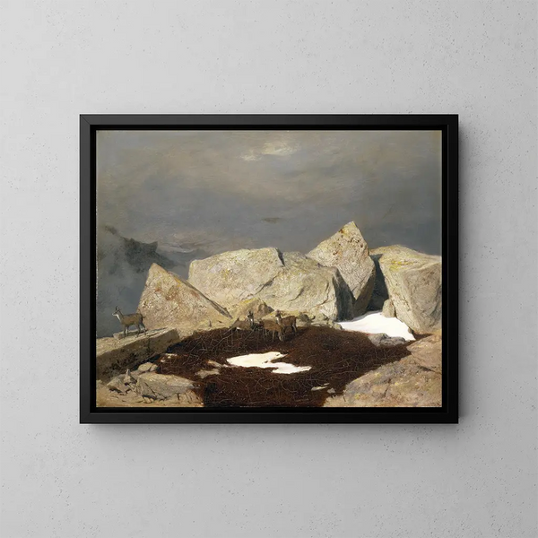 pejzażu wysokogórskiego z kozłem alpejskim - Arnold Böcklin — oprawiony obraz na ścianie