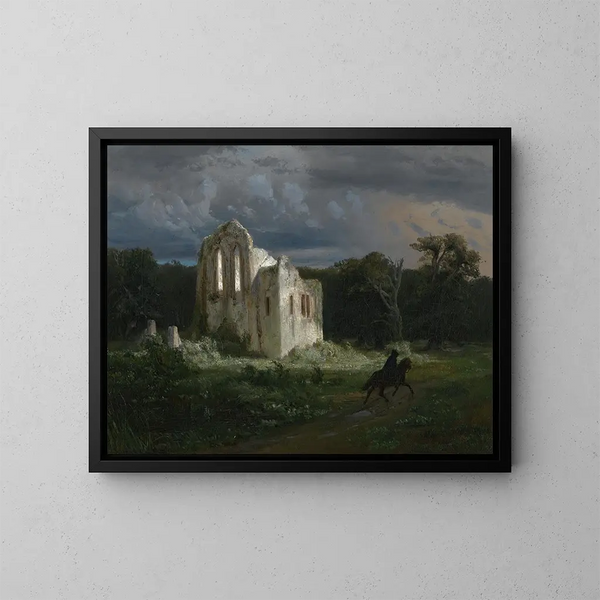 pejzaż nocny z ruiną - Arnold Böcklin — oprawiony obraz na ścianie