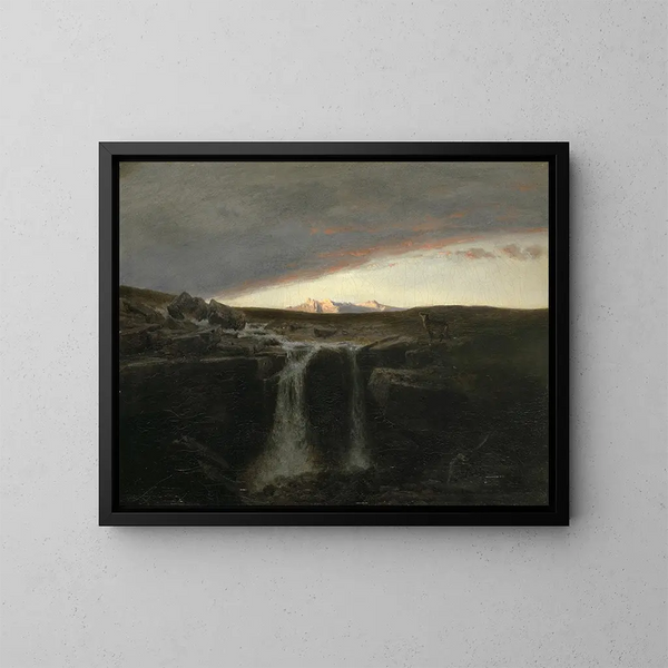 pejzaż górski z wodospadem - Arnold Böcklin — oprawiony obraz na ścianie