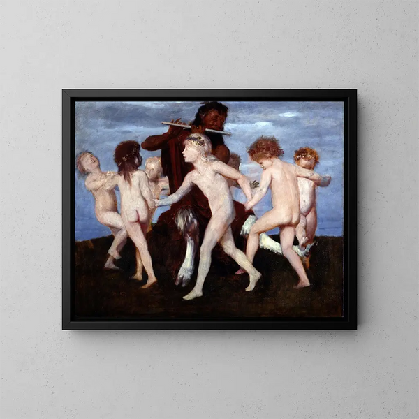 Pan w tańcu z dziećmi - Arnold Böcklin — oprawiony obraz na ścianie