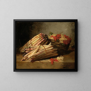 ArthurAlfred Brunel de Neuville - Nature morte aux asperges et groseilles sur un entablement de pierre.webp