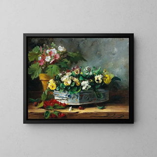 ArthurAlfred Brunel de Neuville - Neuville Pansies And Primroses.webp