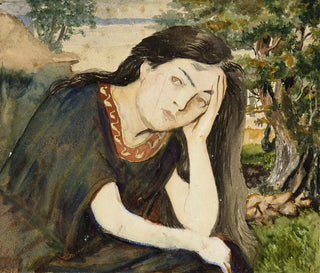 ArthurJoseph Gueniot - Femme assise aux cheveux longs la tte appuye dans la main gauche.webp