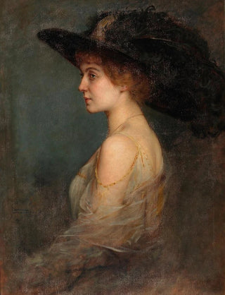 Arthur Von Ferraris - Profilportrait einer Dame mit groem federgeschmcktem Hut.webp