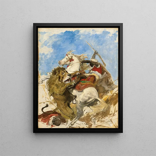 Le Lion et le Maure - Arturo Michelena — oprawiony obraz na ścianie