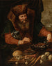 Mężczyzna z brodą gotujący kiełbaski - Artus Wolfaerts — widok dzieła