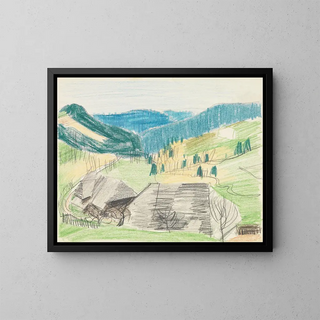 August Babberger - Hll Sommerlandschaft mit zwei Schwarzwaldhusern vorn.webp