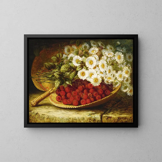 August Laux - Still Life with Daises and Raspberries on a Ledge.webp