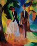 Ludzie nad brzegiem niebieskiego jeziora - August Macke — widok dzieła
