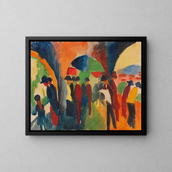 Pod arkadami w Thun, motyw spacerowy - August Macke — oprawiony obraz na ścianie