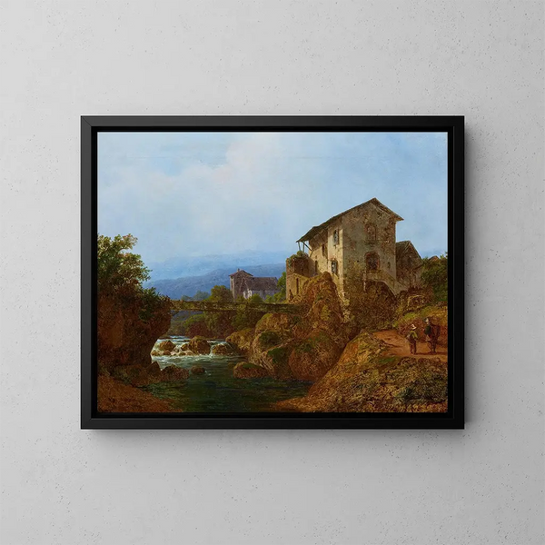 Stary most w wiosce - August Piepenhagen — oprawiony obraz na ścianie