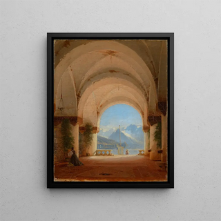 August von Bayer - Ausblick aus einem Kreuzgang.webp