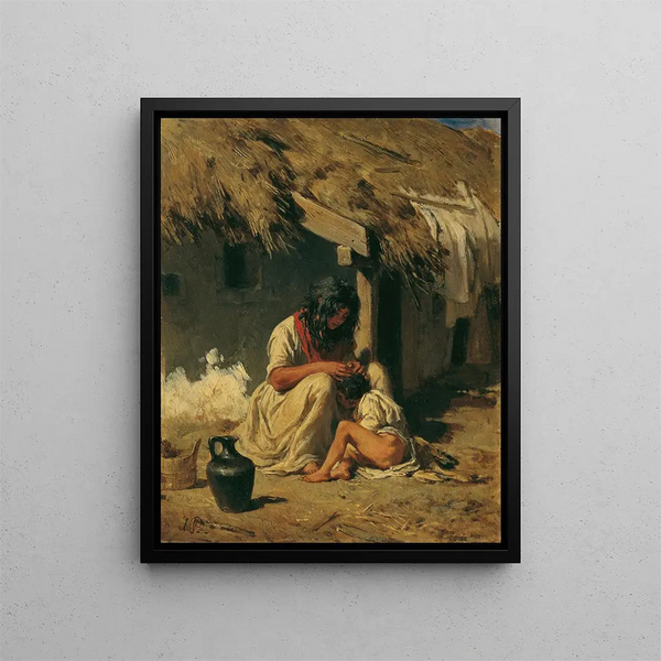 Idylle d'un village hongrois - August von Pettenkofen — oprawiony obraz na ścianie