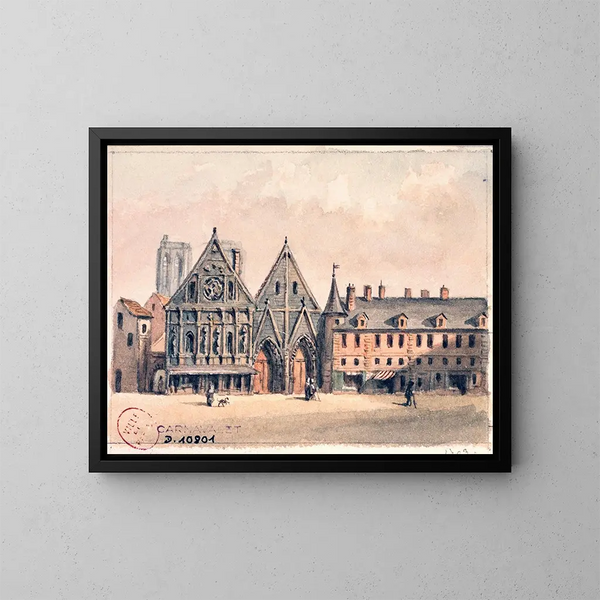 Hôtel-Dieu przed pożarem - Auguste Sébastien Bénard — oprawiony obraz na ścianie