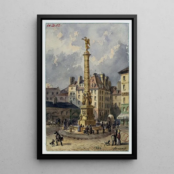 La place du Châtelet et la fontaine des Palmiers - Auguste Sébastien Bénard — oprawiony obraz na ścianie