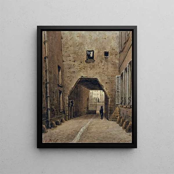 Rue des Chantres między quai aux Fleurs a rue Chanoinesse - Auguste Sébastien Bénard — oprawiony obraz na ścianie