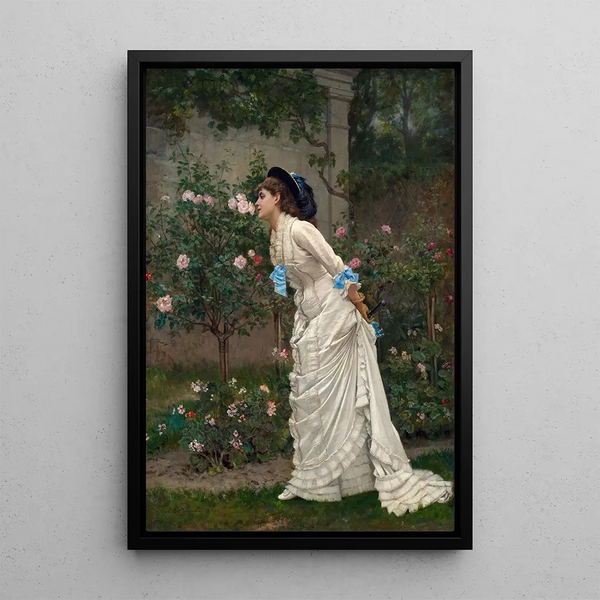 Kobieta i róże - Auguste Toulmouche — oprawiony obraz na ścianie