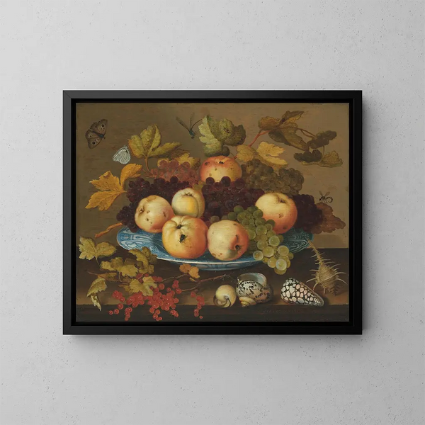 Owoców na talerzu z porcelany Wanli na stole - Balthasar van der Ast — oprawiony obraz na ścianie
