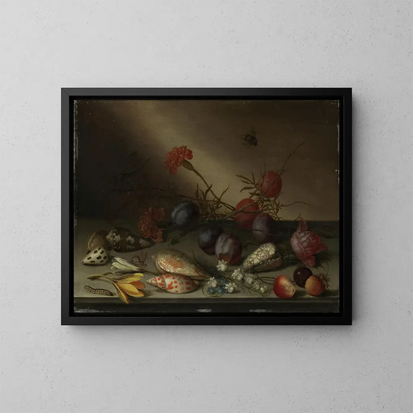 Martwa natura z muszlami, owocami i kwiatami - Balthasar van der Ast — oprawiony obraz na ścianie