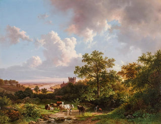 Barend Cornelis Koekkoek - A panoramic landscape with a view on the MiddleRhine with a castle.webp
