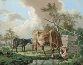 dwóch krów przy stawie - Barend Hendrik Thier — widok dzieła