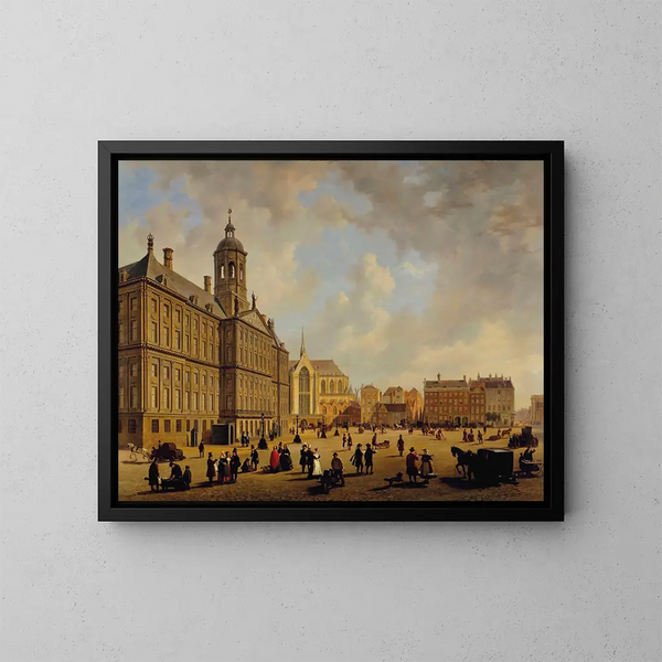 Uporządkowany dzień przed ratuszem na placu Dam z Nieuwe Kerk w oddali, Amsterdam - Bartholomeus Johannes van Hove — oprawiony obraz na ścianie