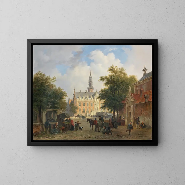 Scena uliczna w Amsterdamie - Bartholomeus Johannes van Hove — oprawiony obraz na ścianie