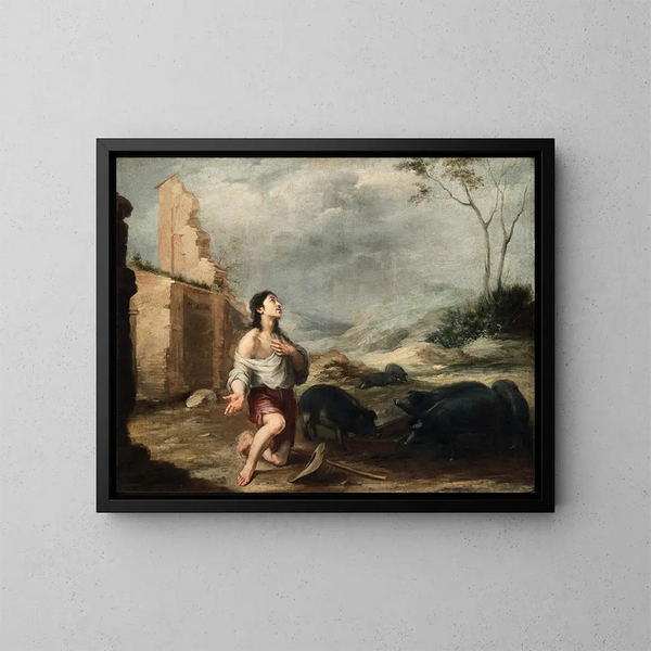 Syn marnotrawny karmiący świnie - Bartolomé Esteban Murillo — oprawiony obraz na ścianie
