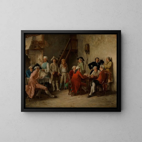 Troubadours en voyage divertissant dans une auberge - Benjamin Eugène Fichel — oprawiony obraz na ścianie