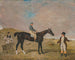 Bravura, młoda szara klacz z Jamesem Robinsonem na siodle i jej właścicielem Sir Robertem Keith Dick Bt, jej trener na szaraku na lewo na Newmarket Heath - Benjamin Marshall — widok dzieła