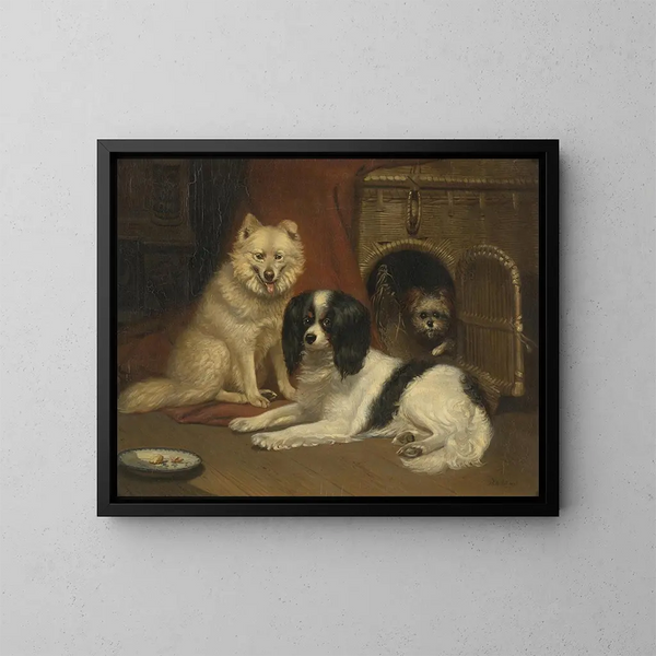 Pies pasterski, King Charles spaniel i terier - Bernard te Gempt — oprawiony obraz na ścianie