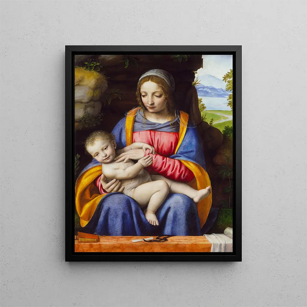 Matka Boska z Dzieciątkiem na tle krajobrazu - Bernardino Luini — oprawiony obraz na ścianie