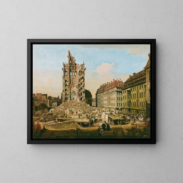 Ruiny dawnego kościoła Kreuzkirche w Dreźnie - Bernardo Bellotto — oprawiony obraz na ścianie