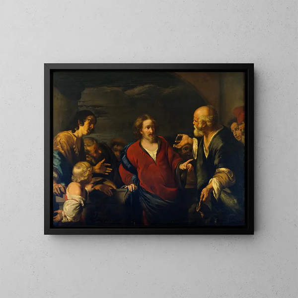 L'Ofiarowanie monetom - Bernardo Strozzi — oprawiony obraz na ścianie