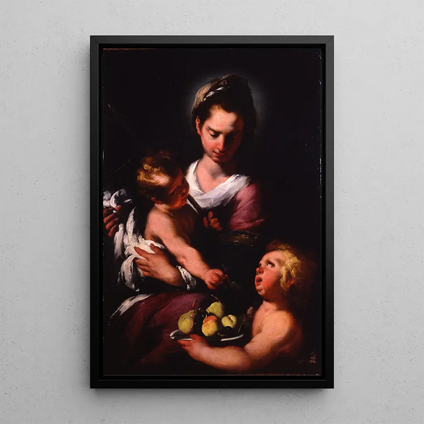 La Vierge à l'Enfant avec le petit Saint Jean - Bernardo Strozzi — oprawiony obraz na ścianie