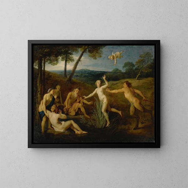 Pan i Syrinx - Bon Boullogne — oprawiony obraz na ścianie