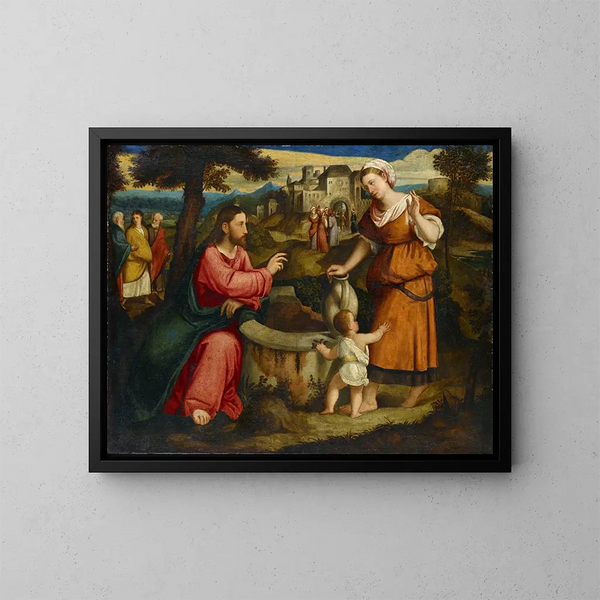 Chrystus i Samarytanka przy studni Jakuba w Szycharze - Bonifacio Veronese — oprawiony obraz na ścianie