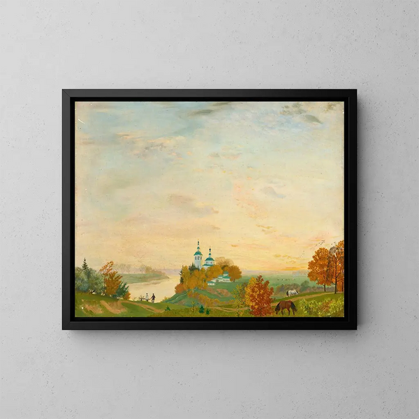 Nad rzeką jesienią - Boris Kustodiev — oprawiony obraz na ścianie