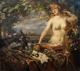 Akt kobiecy z martwą naturą - Burkhard Mangold — widok dzieła