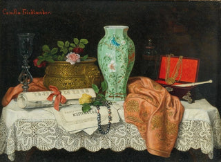 Camilla Friedlnder - A Still Life with Music Sheets a Jewellery Box and an Asian Vase.webp